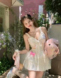 Coquette Y2k Sweet White Ruffle Knot Up Dolly Top