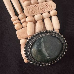 vintage bone beaded agate boho choker