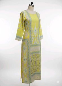 Yellow Printed Straight Kurta