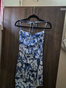 Blue &amp; White Print Mini Dress