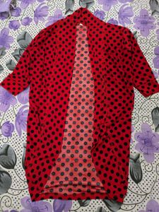 Red Black Polka Dots Front Open Shrug