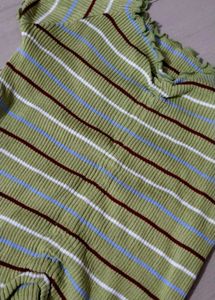 Green Striped Crop Top with Adjustable Drawstring
