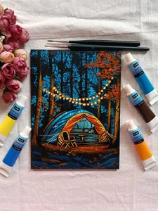 Camping Night Artwork Painting