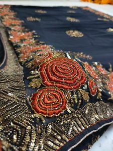 Beautiful 😍 Embroidery 🪡 Black Saree Available ✨