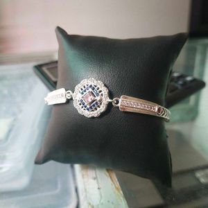 Pure Silver Pink&Blue CZ Stone Adjustable Bracelet