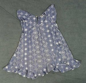 Blue Floral Ruffle Sleeve Top