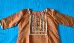 Brown Kurti with Decorative Neckline