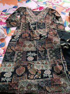 Black V Neck Design Kurta Set
