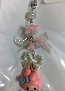 🎀🌙⭐ Cute Pink Bunny Floral Phone Charm with Bow✨