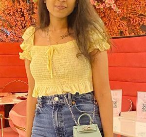 Yellow Smocked Crop Top