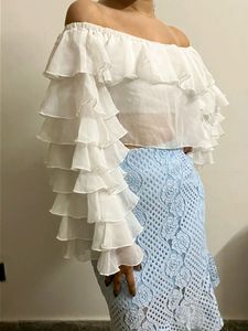 Aesthetic Ruffle Pattern White Crop Top