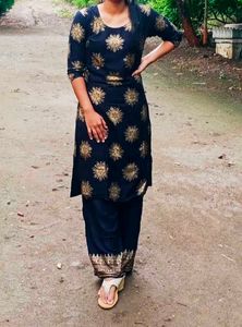 Black Kurti With Plazoo Set