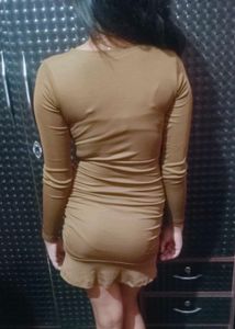 Brown Ribbed Mini Dress