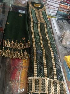 Elegant Dark Green Embellished Suit