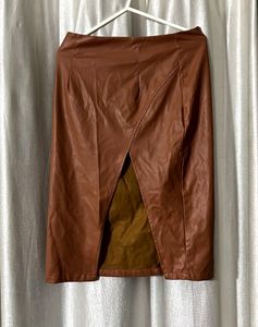 Brown Faux Leather Skirt