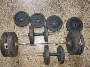 Rubber Weights with steel barbell, dumbbells