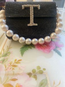 Embellished Mini Black Clutch with Pearl Handle