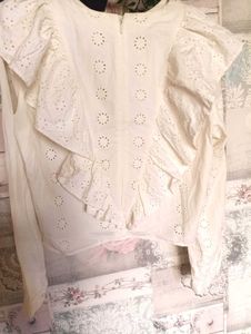 Cutwork white ruffle top