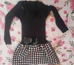 Girls Black Checkered Dress