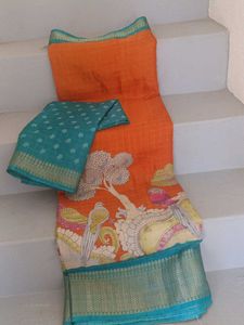 Orange Scenic Print Saree