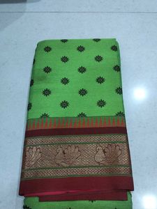 Green Cotton Saree with Peacock Border
