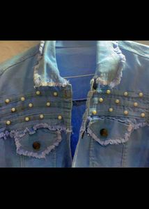Denim Jacket with Pearl Details