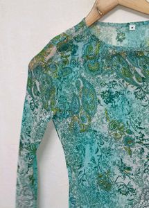 Trendy New Paisley Print Mesh Top