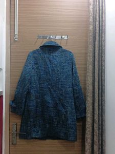 Elegant Blue Tweed Korean Coat