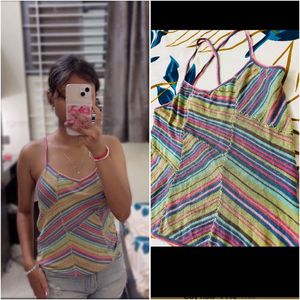 Multicolour Cross Lace Cami Top