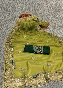 Elegant Green Embroidered Saree