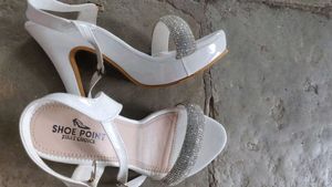 White Heels with Rhinestone Ankle Strap