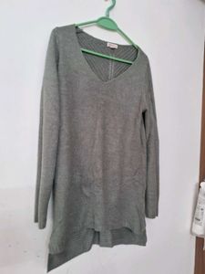 Cozy Gray Knit Sweater long top dress winter wear