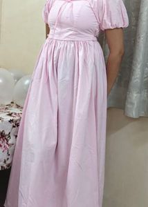Pink Puff Sleeve Maxi Dress