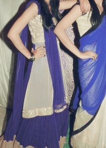 Navy Blue Gown Suit With Chunni