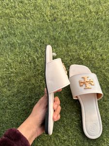 Tory Burch White Logo Slides