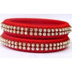 Red & Crystal Thread Bangles (Set of 2)