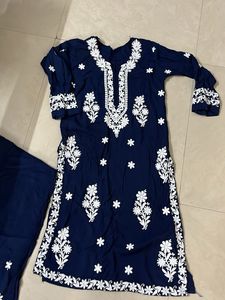 Navy Floral Embroidered Salwar Kameez
