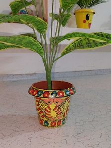 Artificial Decorative Plant with Hand-Painted Pot