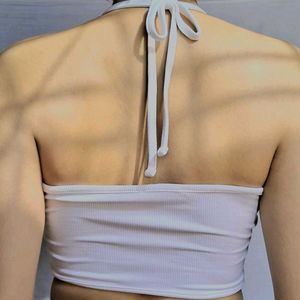 White Halter Crop Top