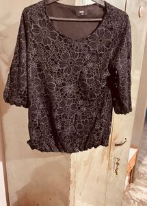 Black Floral Print Top
