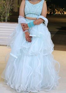 Sea green fril lehenga