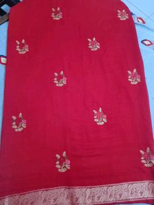 Red Worked Saree With Stitched Blouse
