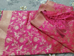 Pink Floral Banarasi Saree