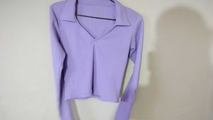 Ribbed V-Neck Long Sleeve Top