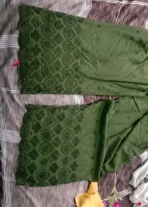 Mehndi And White Colur Suit With Palazoo Set