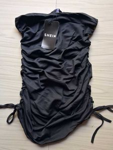 SHEIN strapless side tie-up ruched Black Bodycon M