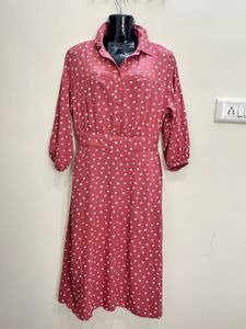 Zara Pink Polka Dot Fit And Flair Dress