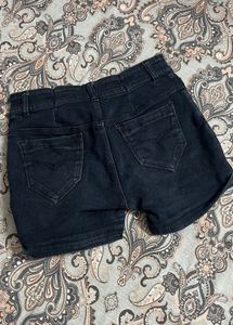 Black Denim Cuffed Shorts