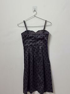 Beautiful Polka Dot Grey And Black Silk Dress