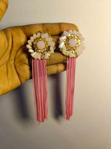 Pink Tassel Statement Earrings